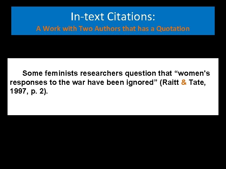 In-text Citations: A Work with Two Authors that has a Quotation Some feminists researchers