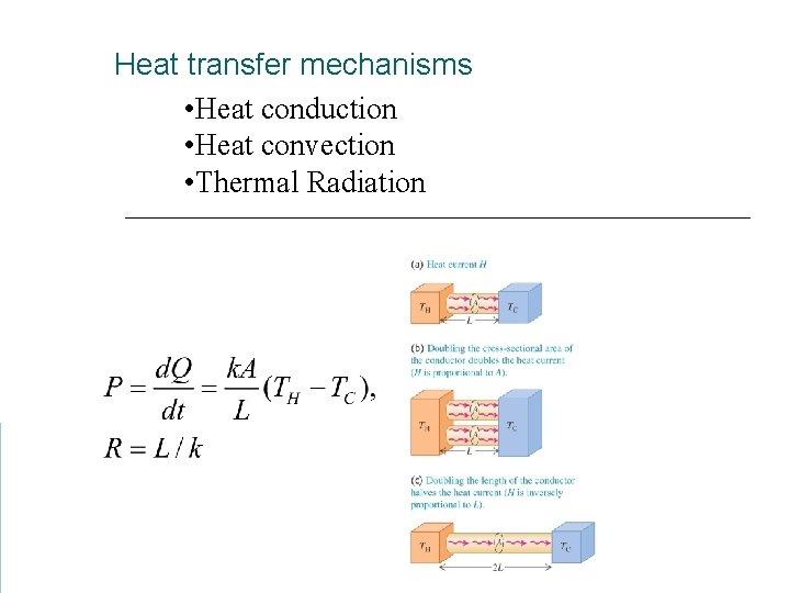 Heat transfer mechanisms • Heat conduction • Heat convection • Thermal Radiation 
