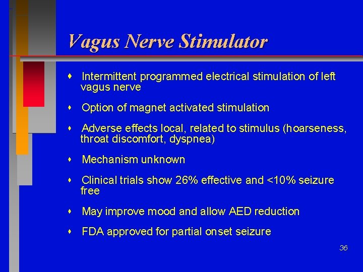 Vagus Nerve Stimulator Intermittent programmed electrical stimulation of left vagus nerve Option of magnet