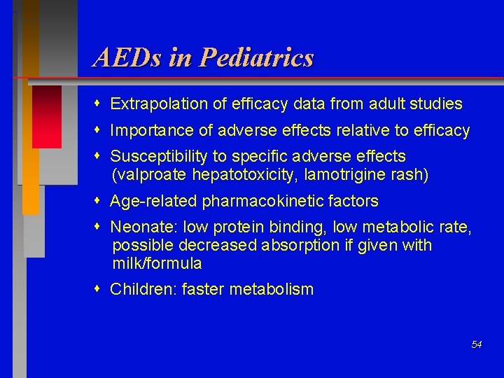 AEDs in Pediatrics Extrapolation of efficacy data from adult studies Importance of adverse effects