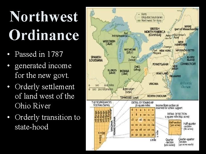 Northwest Ordinance • Passed in 1787 • generated income for the new govt. •