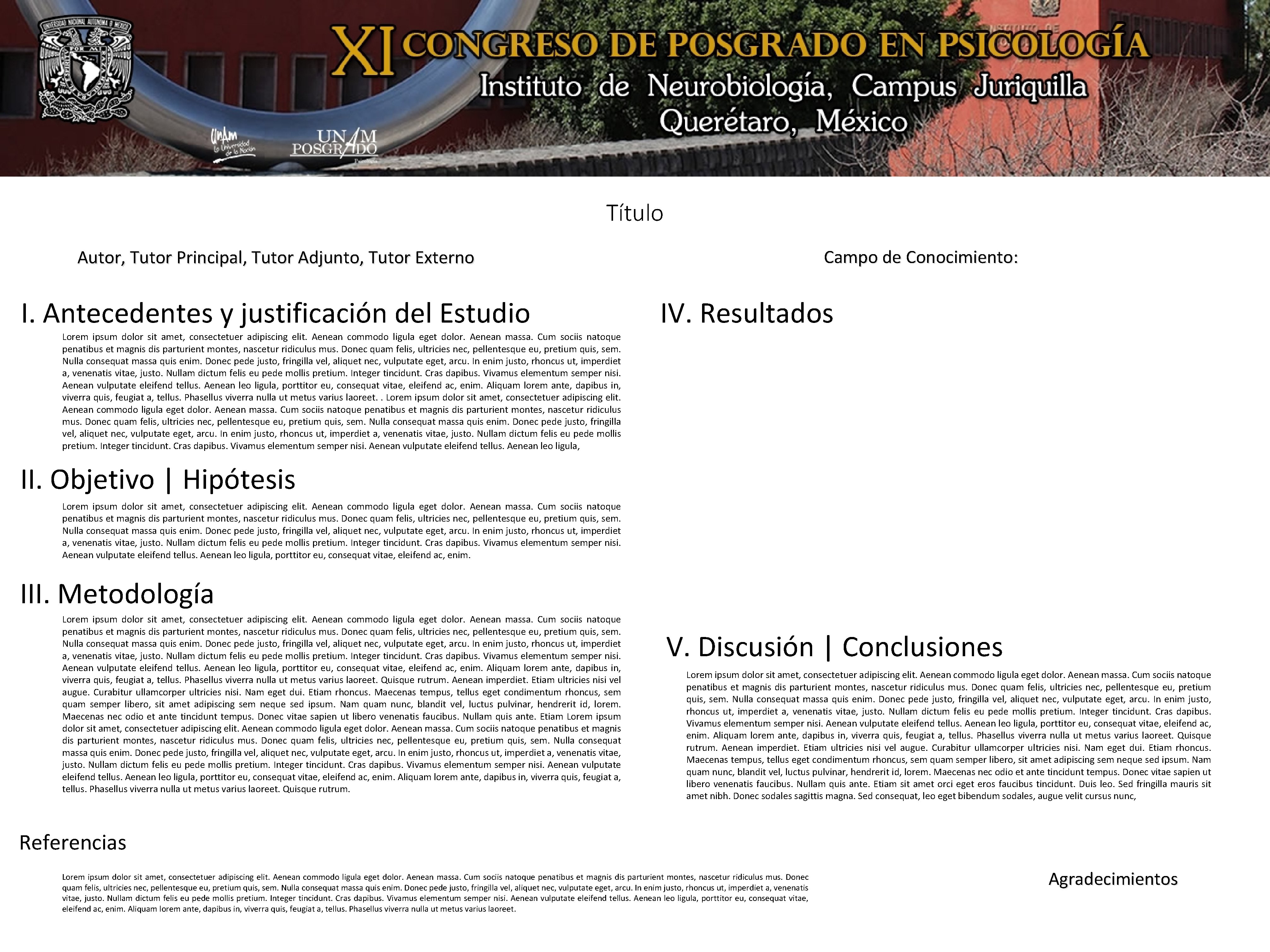 Título Campo de Conocimiento: Autor, Tutor Principal, Tutor Adjunto, Tutor Externo I. Antecedentes y