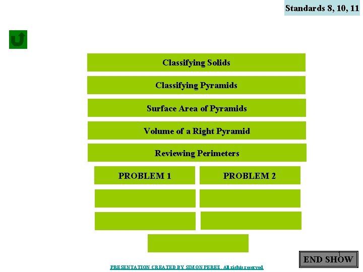 Standards 8, 10, 11 Classifying Solids Classifying Pyramids Surface Area of Pyramids Volume of