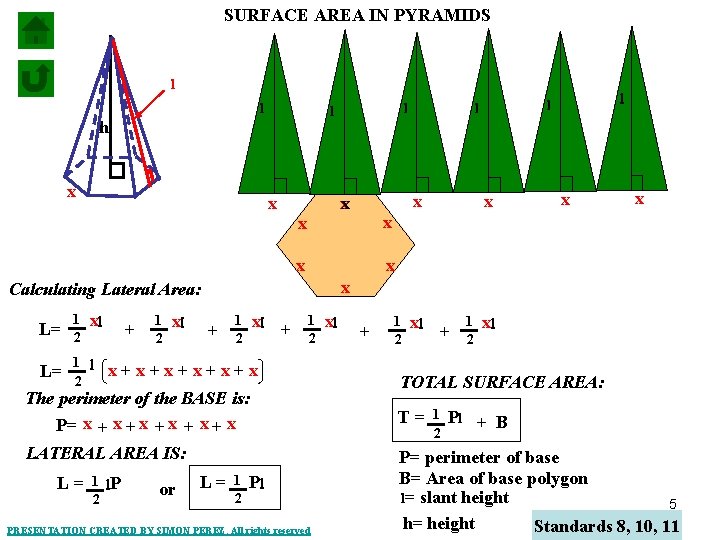 SURFACE AREA IN PYRAMIDS l l h x x x 1 2 xl L=