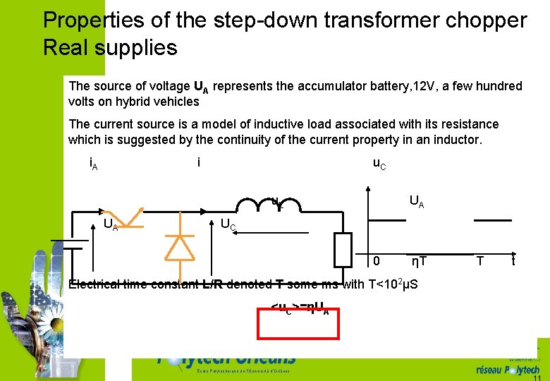 Properties of the step-down transformer chopper Real supplies The source of voltage UA represents