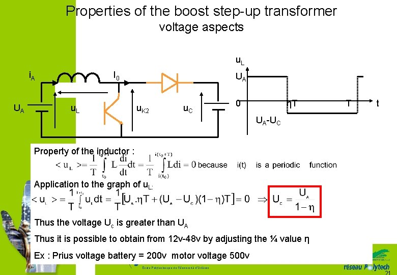 Properties of the boost step-up transformer voltage aspects u. L i. A UA I