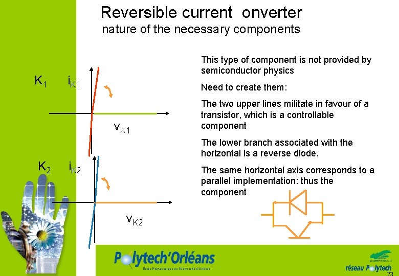 Reversible current onverter nature of the necessary components K 1 This type of component