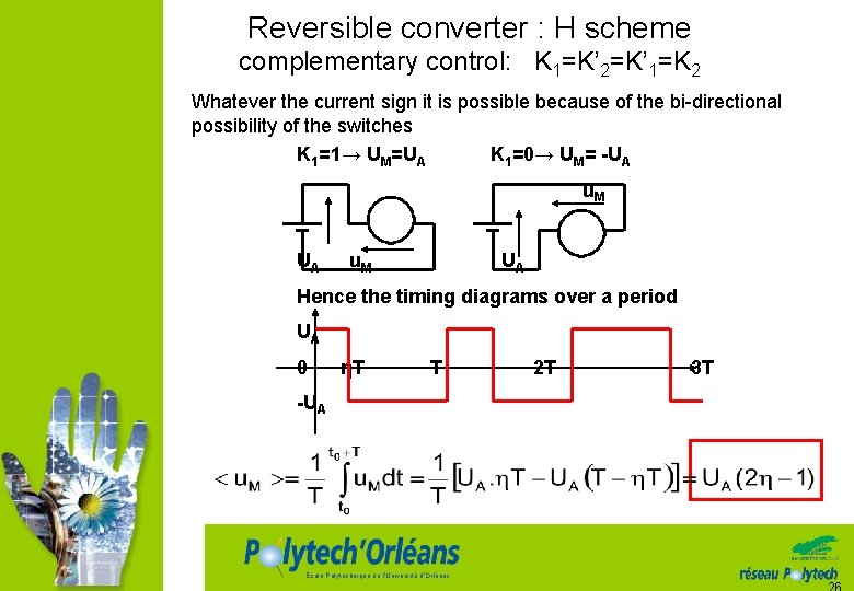 Reversible converter : H scheme complementary control: K 1=K’ 2=K’ 1=K 2 Whatever the