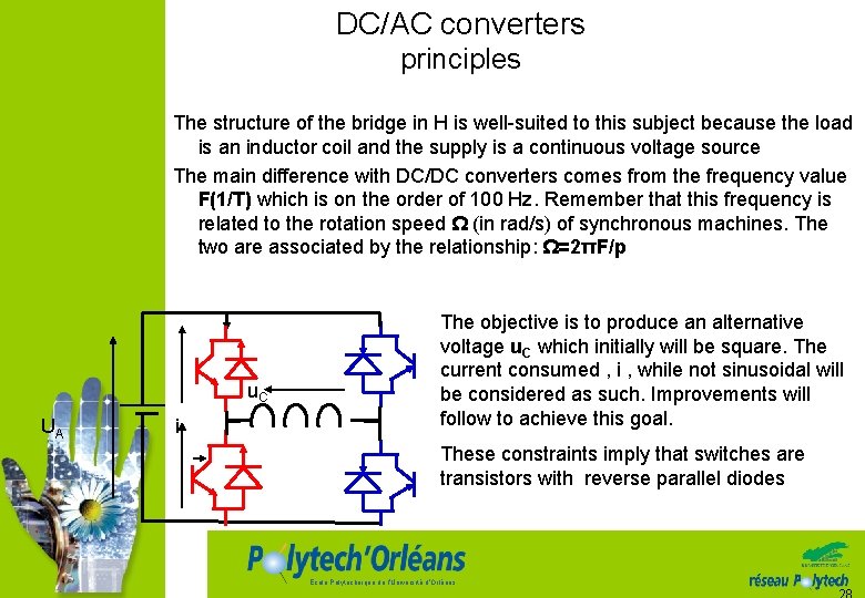 DC/AC converters principles The structure of the bridge in H is well-suited to this