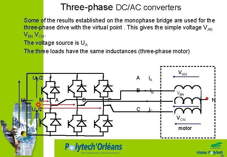 Three-phase DC/AC converters Some of the results established on the monophase bridge are used