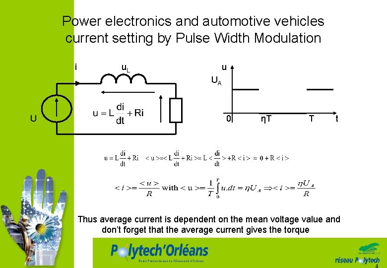 Power electronics and automotive vehicles current setting by Pulse Width Modulation i u. L