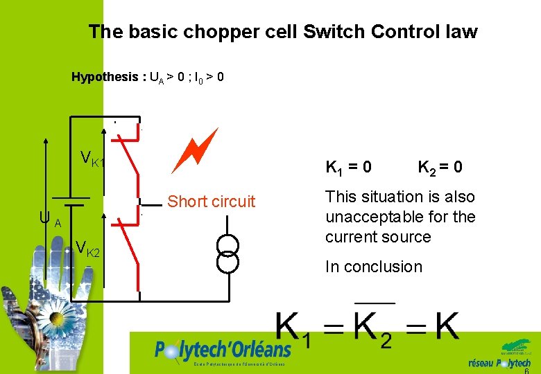 The basic chopper cell Switch Control law Hypothesis : UA > 0 ; I