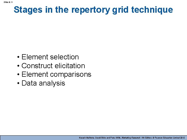 Slide 8. 11 Stages in the repertory grid technique • Element selection • Construct