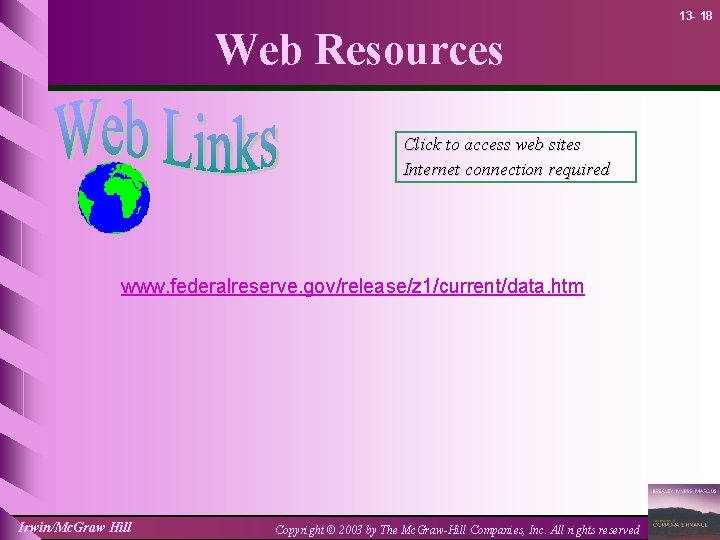 13 - 18 Web Resources Click to access web sites Internet connection required www.