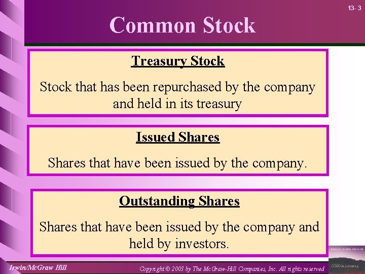 13 - 3 Common Stock Treasury Stock that has been repurchased by the company