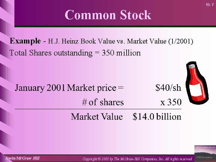 13 - 7 Common Stock Example - H. J. Heinz Book Value vs. Market