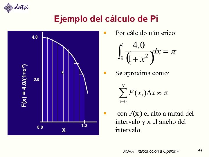 Ejemplo del cálculo de Pi § Por cálculo númerico: § Se aproxima como: §