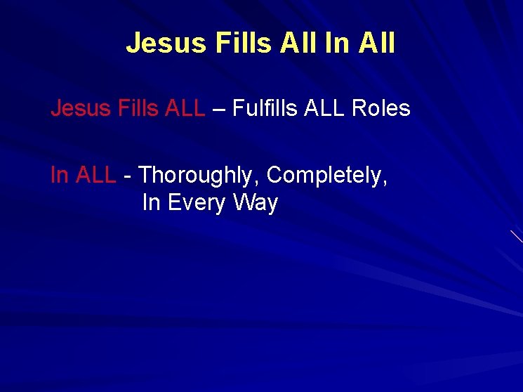 Jesus Fills All In All Jesus Fills ALL – Fulfills ALL Roles In ALL