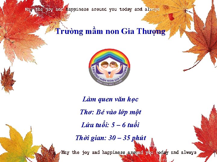 Trường mầm non Gia Thượng Làm quen văn học Thơ: Bé vào lớp một