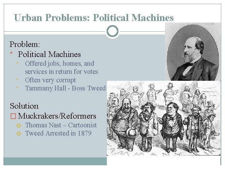 Urban Problems: Political Machines Problem: * Political Machines * * * Offered jobs, homes,