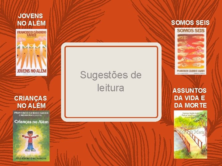 JOVENS NO ALÉM SOMOS SEIS Sugestões de leitura CRIANÇAS NO ALÉM ASSUNTOS DA VIDA