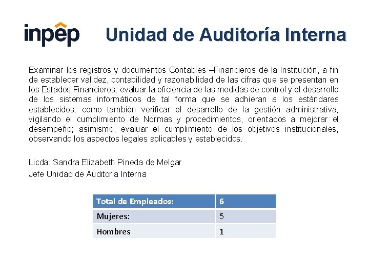 Unidad de Auditoría Interna Examinar los registros y documentos Contables –Financieros de la Institución,