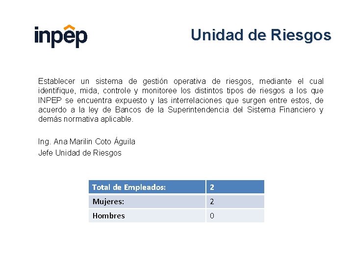 Unidad de Riesgos Establecer un sistema de gestión operativa de riesgos, mediante el cual