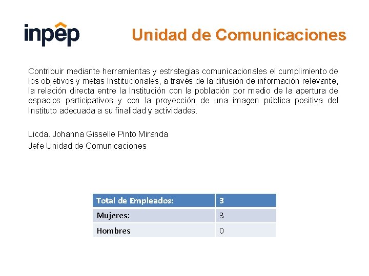 Unidad de Comunicaciones Contribuir mediante herramientas y estrategias comunicacionales el cumplimiento de los objetivos