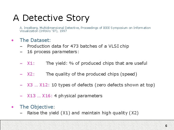 A Detective Story A. Inselberg, Multidimensional Detective, Proceedings of IEEE Symposium on Information Visualization