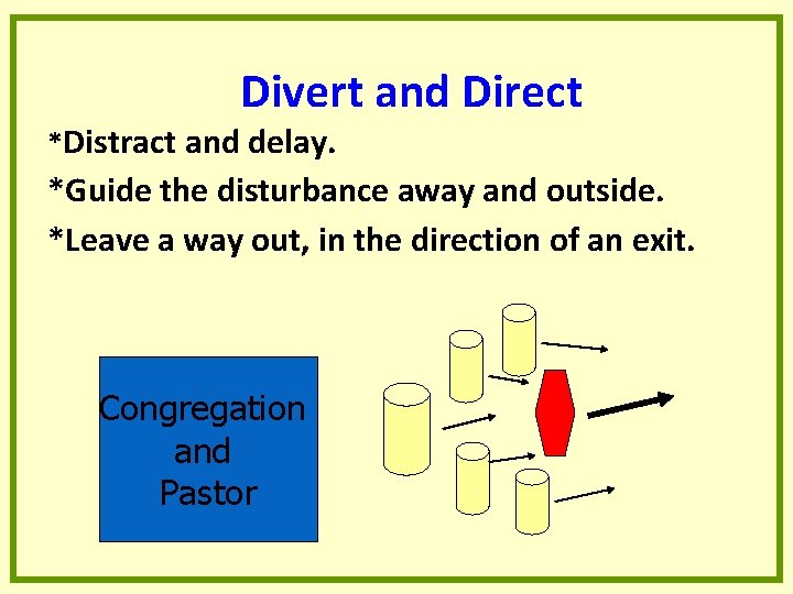 Divert and Direct *Distract and delay. *Guide the disturbance away and outside. *Leave a Divert and Direct *Distract and delay. *Guide the disturbance away and outside. *Leave a