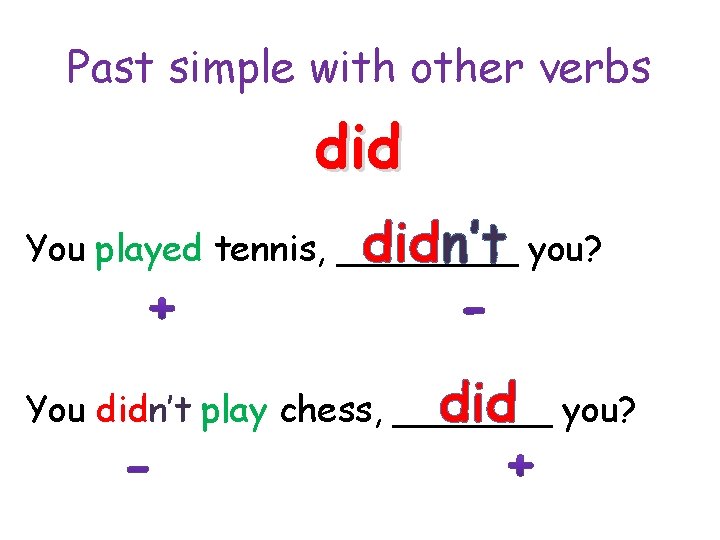 Past simple with other verbs did You played tennis, ____ didn’t you? did you?