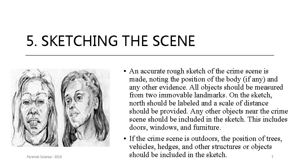 5. SKETCHING THE SCENE Forensic Science - 2018 • An accurate rough sketch of