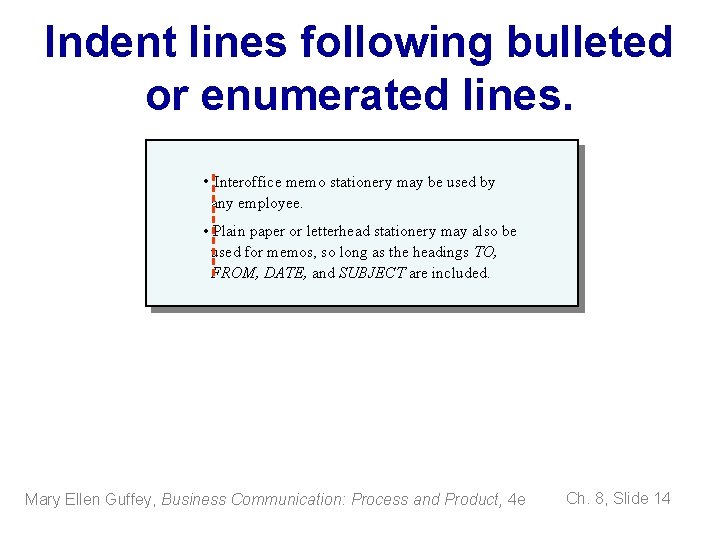 Indent lines following bulleted or enumerated lines. • Interoffice memo stationery may be used