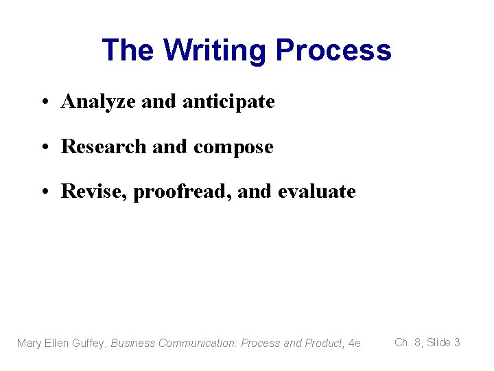 The Writing Process • Analyze and anticipate • Research and compose • Revise, proofread,
