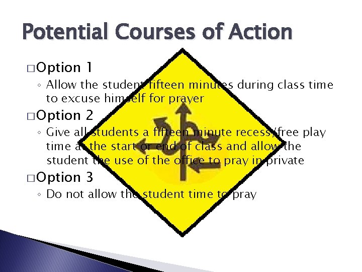 Potential Courses of Action � Option 1 � Option 2 � Option 3 ◦