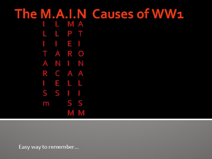 The M. A. I. N Causes of WW 1 I L I T A