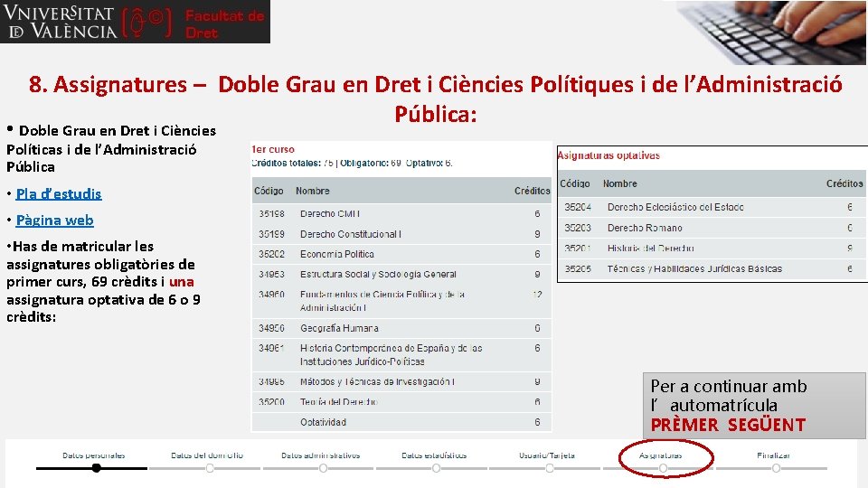 8. Assignatures – Doble Grau en Dret i Ciències Polítiques i de l’Administració Pública: