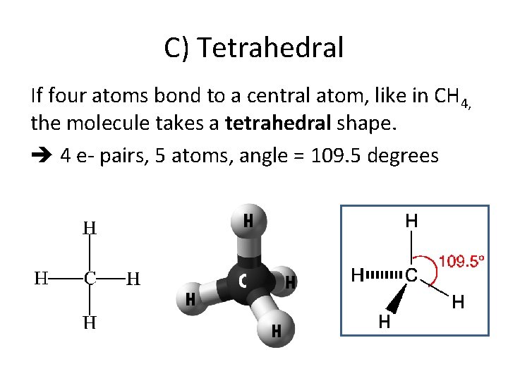 C) Tetrahedral If four atoms bond to a central atom, like in CH 4,