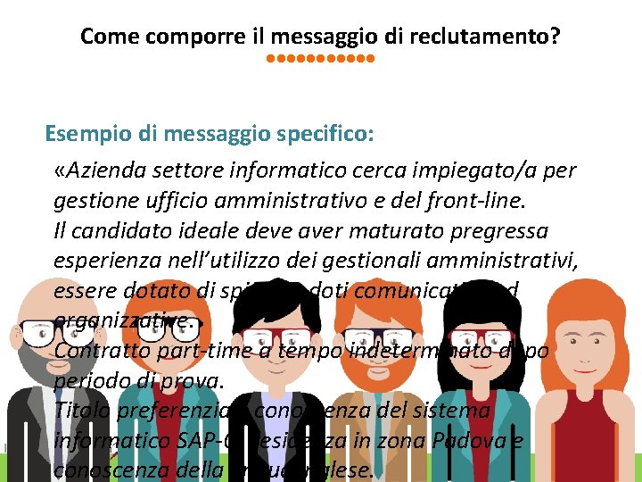 Come comporre il messaggio di reclutamento? Esempio di messaggio specifico: «Azienda settore informatico cerca