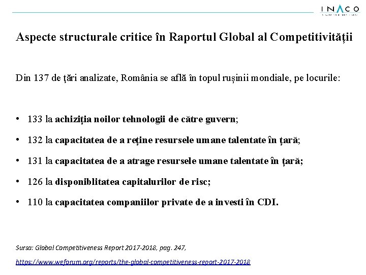 Aspecte structurale critice în Raportul Global al Competitivității Din 137 de ţări analizate, România