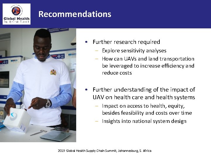 Recommendations • Further research required – Explore sensitivity analyses – How can UAVs and