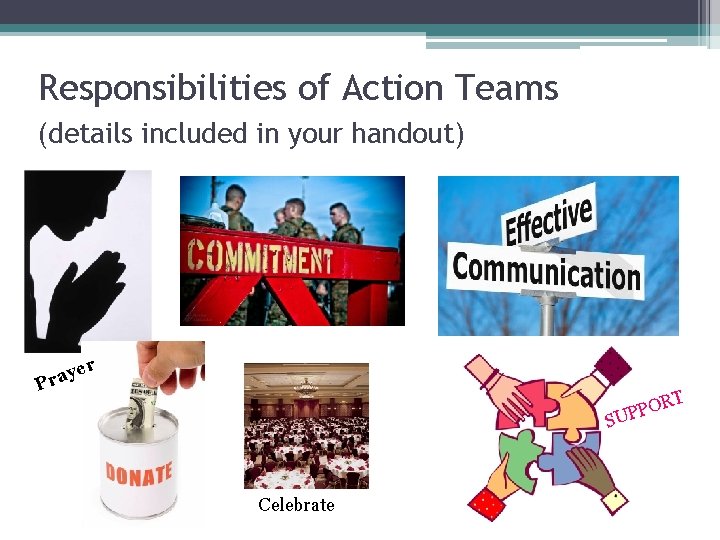 Responsibilities of Action Teams (details included in your handout) er y Pra OR P