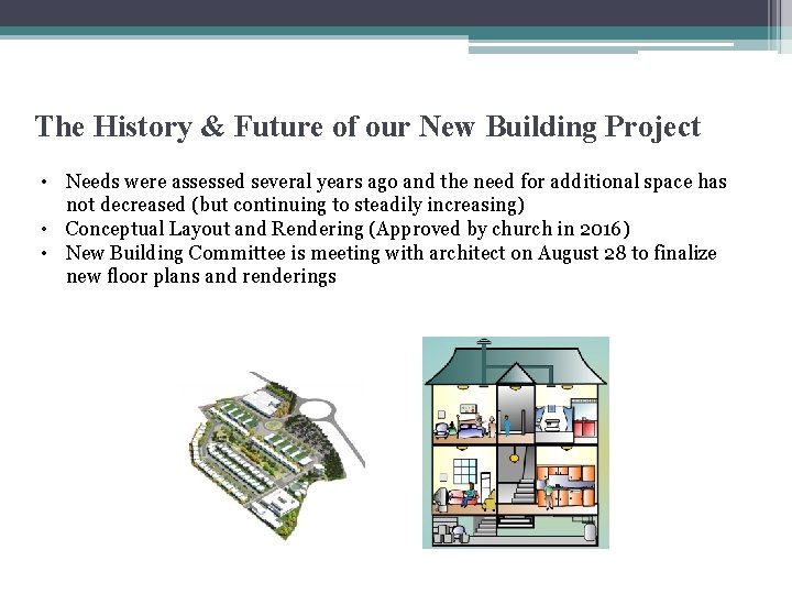 The History & Future of our New Building Project • Needs were assessed several