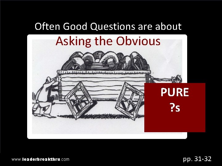 Often Good Questions are about Asking the Obvious PURE ? s www. leaderbreakthru. com