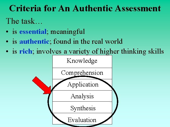 Criteria for An Authentic Assessment The task… • is essential; meaningful • is authentic;
