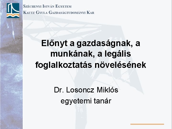 Előnyt a gazdaságnak, a munkának, a legális foglalkoztatás növelésének Dr. Losoncz Miklós egyetemi tanár