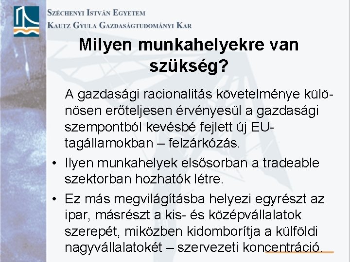 Milyen munkahelyekre van szükség? A gazdasági racionalitás követelménye különösen erőteljesen érvényesül a gazdasági szempontból