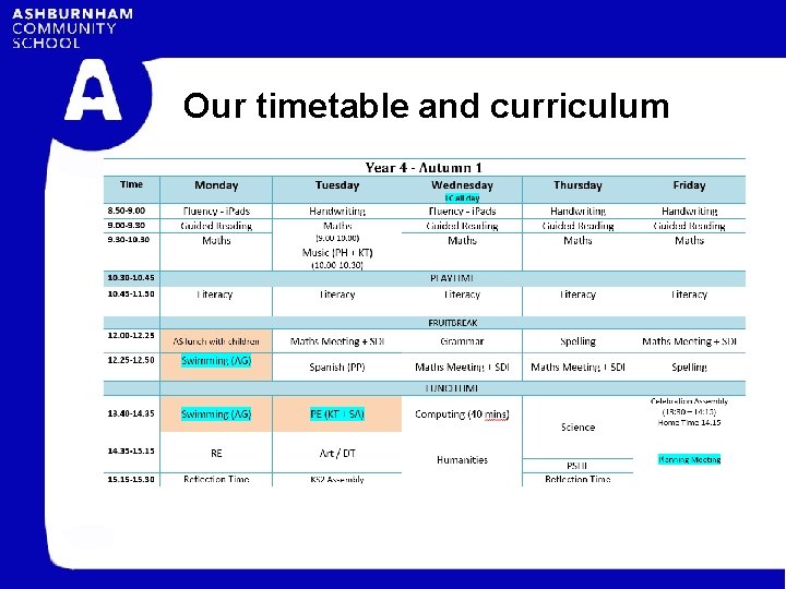 Our timetable and curriculum 