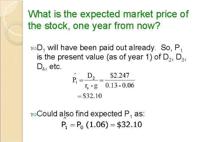 What is the expected market price of the stock, one year from now? D