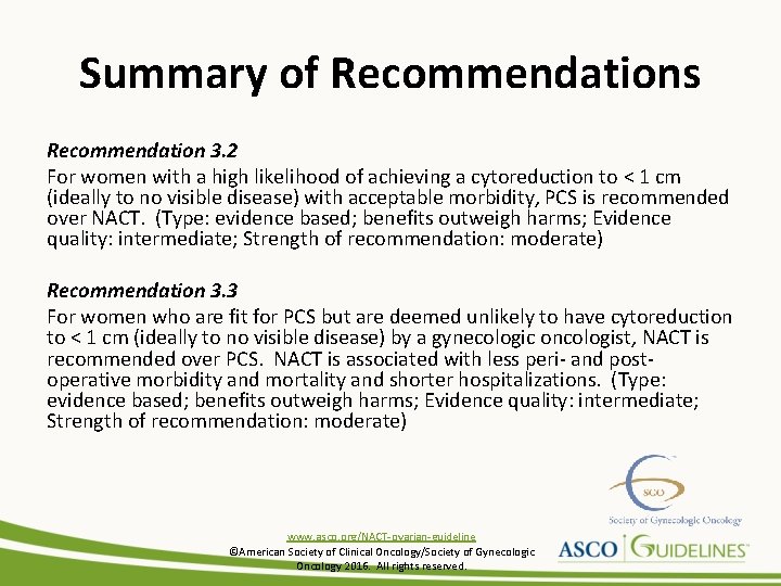 Summary of Recommendations Recommendation 3. 2 For women with a high likelihood of achieving